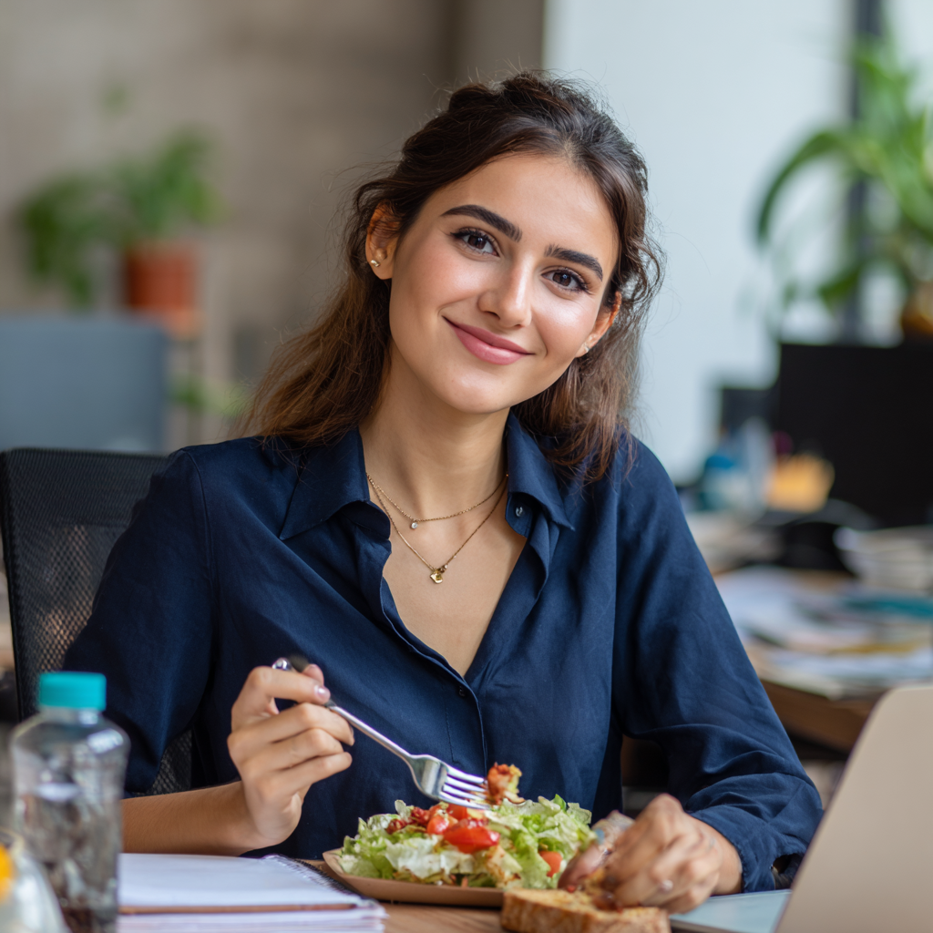 Happy Uzbek family enjoying healthy meal together